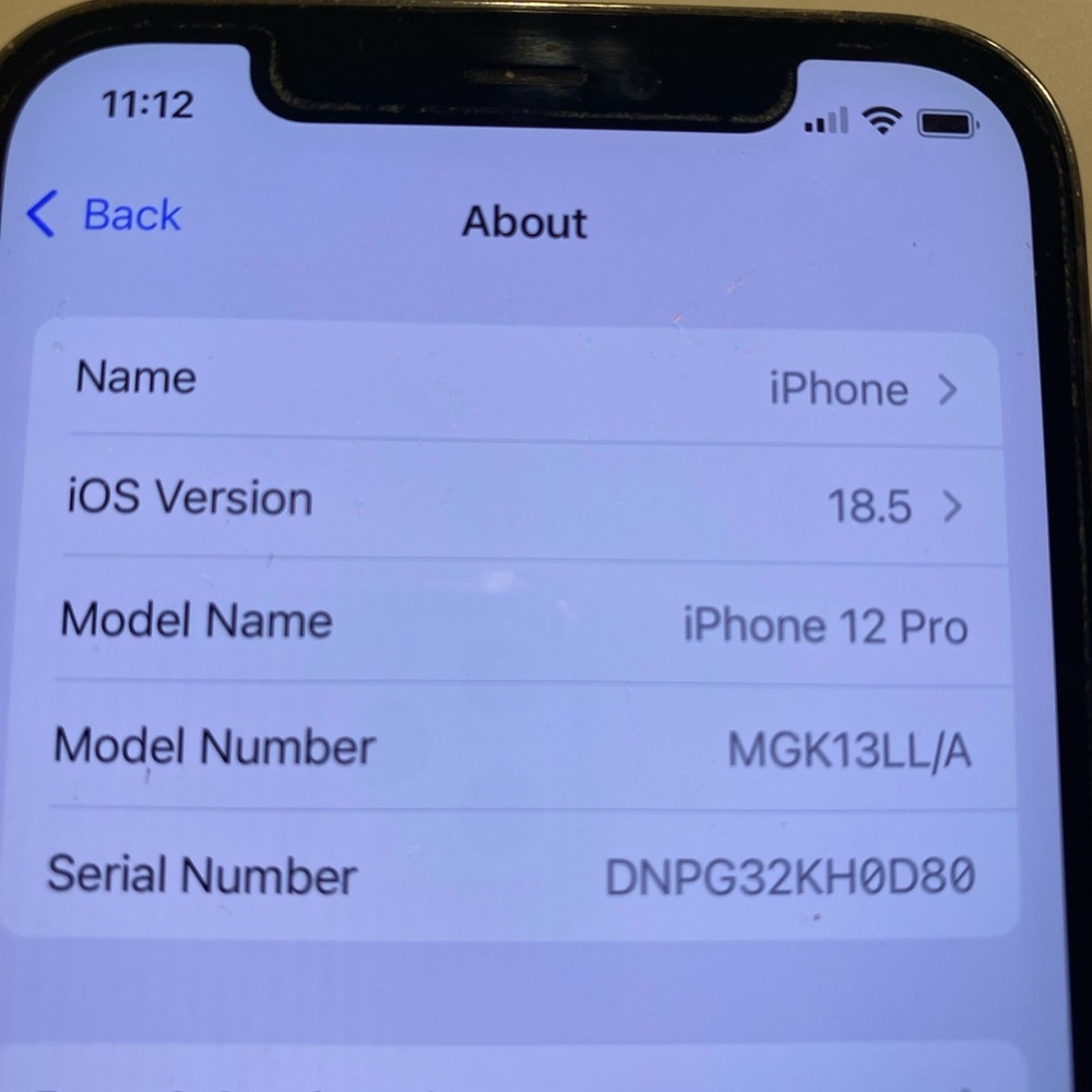 Apple iPhone 12 Pro. Has light scratch on screen and issue with Face ID